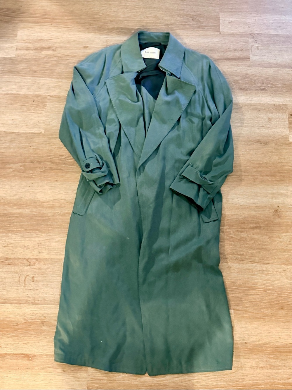 Babaton Lawson Open Trench Coat Monterey Green Size L